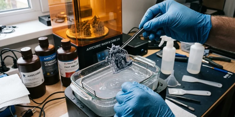 Resin Cleaning Guide — Wash & Cure 3D Prints Safely | 3D-P.eu Resin Cleaning Guide — Wash & Cure 3D Prints Safely | 3D-P.eu (AI Generated Image)