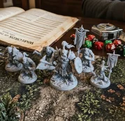 Custom 3D printed proxy miniatures on tabletop gaming battle mat (AI Generated Image)